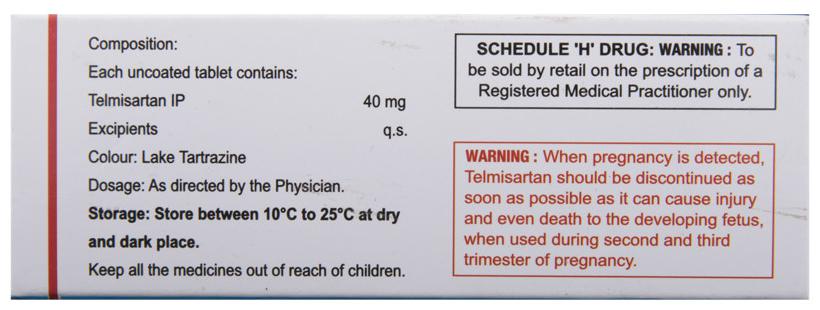 Eritel Telmisartan 40 Mg Tablet — Telmisartan 40 mg view 2