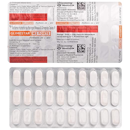 Glimestar-M1 Forte Tablets — Glimepiride + Metformin SR 1mg + 500mg SR view 2