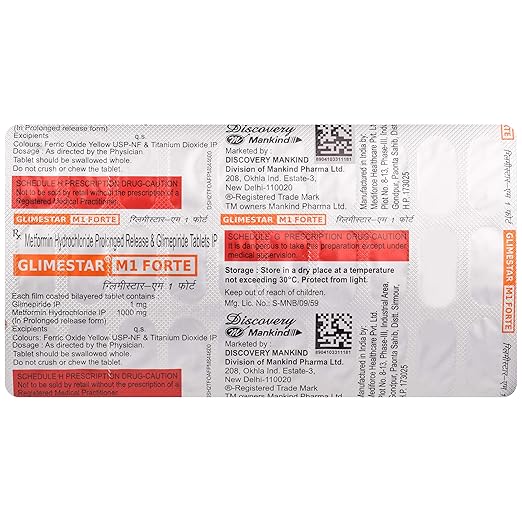 Glimestar-M1 Forte Tablets — Glimepiride + Metformin SR 1mg + 500mg SR view 3