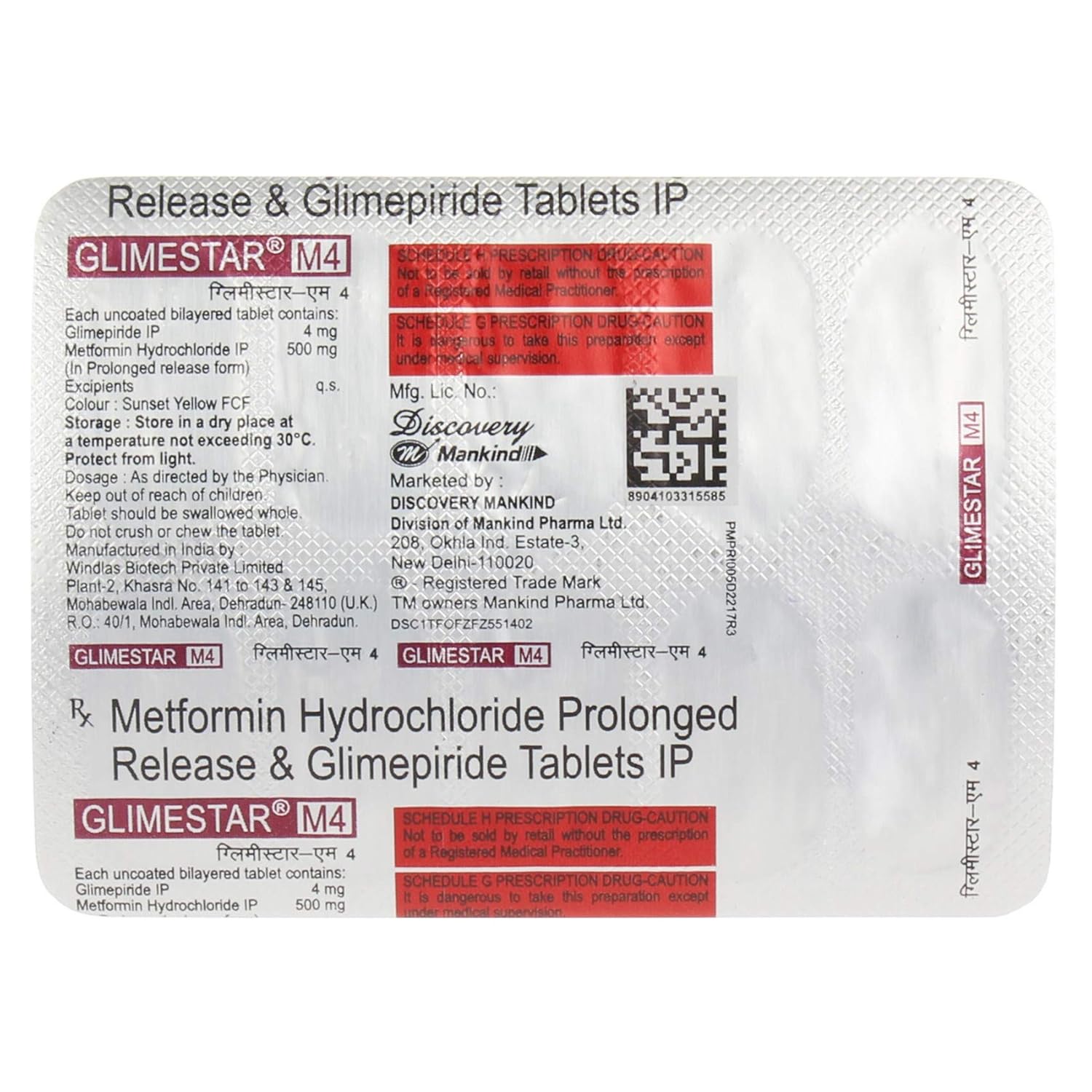 Metformin Hydrochloride IP 500 mg Glimestar M — Metformin 500mg view 2