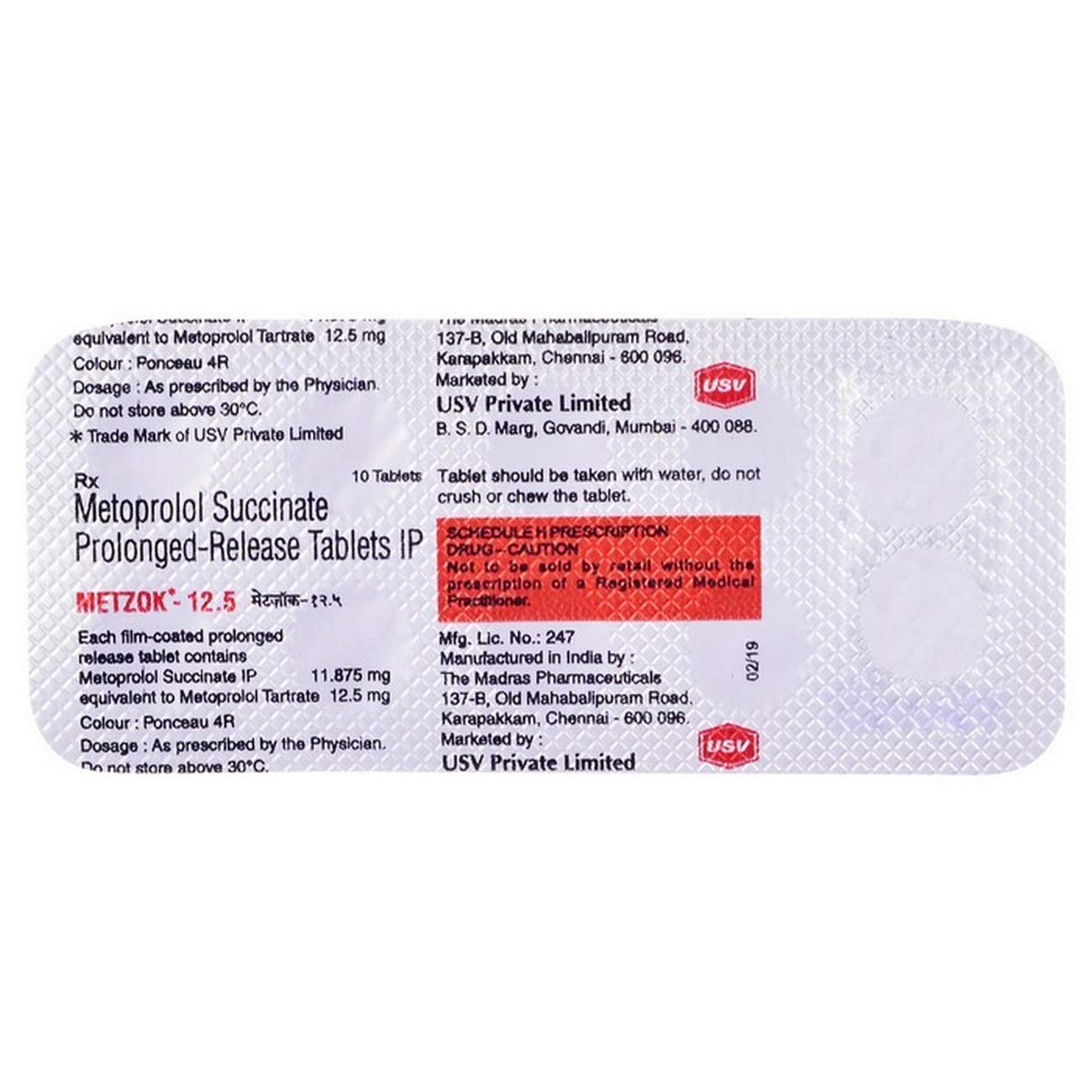 Metzok Metoprolol 12.5mg Tablet β Metoprolol Succinate 12.5 mg view 4