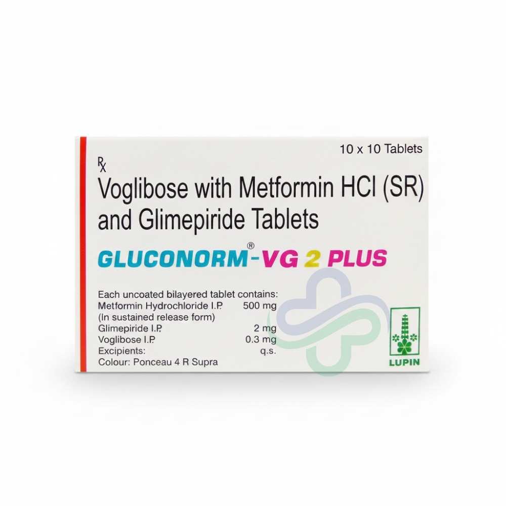 Voglibose Metformin HCL SR Glimepiride-Gluconorm Tablets — Voglibose + Metformin SR + Glimepiride 0.3mg + 500mg SR + 1mg view 2